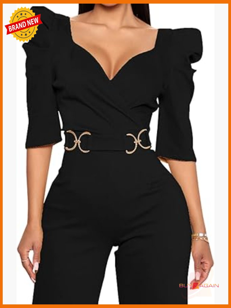 Women's Plus Size Puff Sleeve Wide Leg Jumpsuit